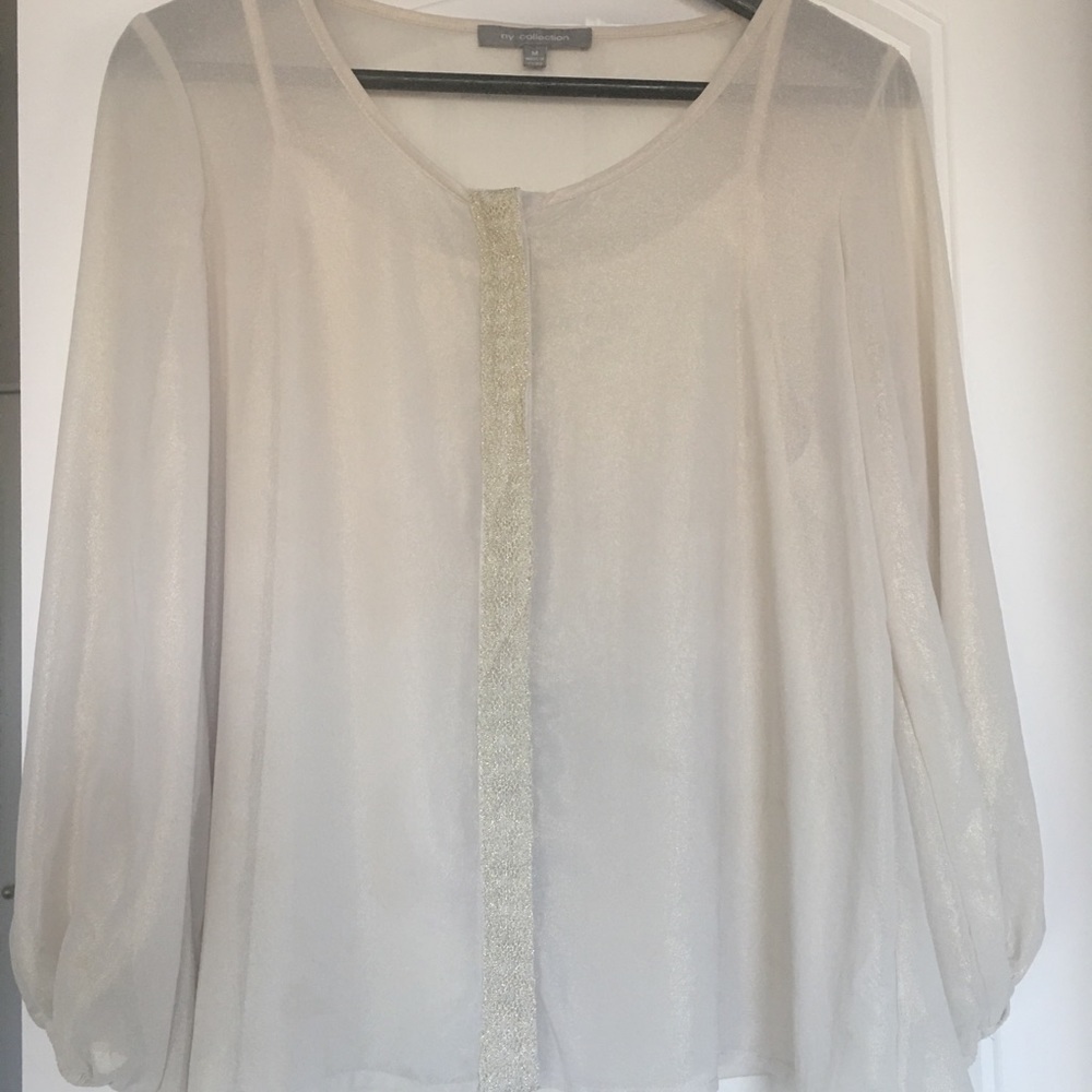 Sheer Cream and Gold Flowy Top